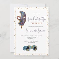 an elegant masquerade themed bachelor party card