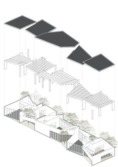 an architectural drawing shows the roof structure and its surrounding structures