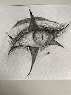 a pencil drawing of an eye with long lashes on the outside and inside of it