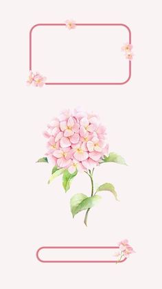 a pink flower with green leaves in the middle and an empty rectangle frame above it