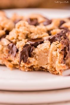 chocolate chip cookie bars stacked on top of each other