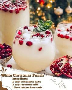 white christmas punch recipe with pomegranates and mint in glasses on table