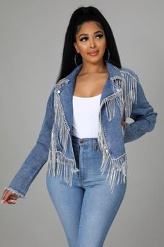 Female Streetwear, Fringe Jeans, Demin Jacket, Plus Size Looks, Long Sleeve Denim Jacket, Short Bodycon Dress, Streetwear Jeans, Top Skirt Set, Top Pants Set