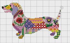 a cross - stitch pattern of a dog with flowers on it's back legs