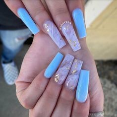 Chic & Trendy Nails Designs Coffin Shape Nails Designs, Daily Nails, Shape Nails, Long Acrylic Nail Designs, Blue Acrylic Nails, Edgy Nails, Coffin Shape, Coffin Shape Nails