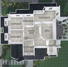 an aerial view of a floor plan for a house with four rooms and three bathrooms