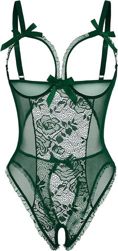 Avidlove Women's Sexy Lingerie Lace Babydoll Sleepwear Chemise Set Dark Green Large at Amazon Women’s Clothing store Lace Bras, One Piece Lingerie, Lace Cutout, Teddy Lingerie, Bodysuit Lingerie, Lingerie Outfits, Lace Babydoll, One Piece Bodysuit, Lace Bodysuit