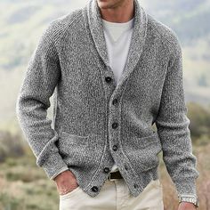 Men's Casual Long Sleeve Shawl Collar Buttons Down Cable Knit Cardigan Sweater with Pockets Features:  Crew Neck, Long Sleeve, Loose Fit, Color Block, Striped, Super Soft, Knitted Fabric.  The fabric is made of :Polyester, Cotton ,nylon,  Simple and stylish color establishes unquie chic style.  Loose, comfy crewneck design  Warm and Cozy feeling  Smooth and shiny texture  so it is warm and comfortable and it also ensures the stable quality of the sweater.  Fashion classic design, a typical daily Casual Cardigan Sweater, Oversized Knit Cardigan, Solid Color Sweater, Shawl Collar Cardigan, Collar Cardigan, Knitted Coat, Mens Cardigan, Oversized Cardigan, Fall Jackets