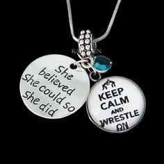 Gifts for Wrestler Wrestling Necklace Keep Calm And Wrestle On She believe She Could so She Did Sports 16th Birthday Keychain Bracelet Charm She Did, Keychain Bracelet, She Believed She Could