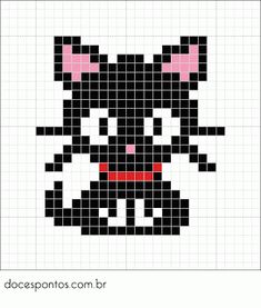 a cross stitch pattern with an image of a black cat on it's face