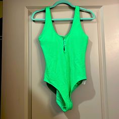 Bright Green Aerie Swimsuit. Never Worn. Hygiene Liner Still In Place Trendy Green Bodysuit For The Beach, Casual Green Bodysuit For Beach Season, Casual Green Bodysuit With Lined Body, Casual Lined Green Bodysuit, Casual Green Lined Bodysuit, Aerie Swimsuit, Aerie Swim, Bright Green, Womens Swim