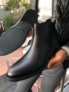 The Aqua Black Chelsea Boots-baagr.myshopify.com-shoes2-BOJONI Chelsea Leather Boots, Mens Outdoor Fashion, Chelsea Boots Mens, Mens Dress Boots, Pants Outfit Men, Classy Shoes, Dapper Style, Mens Boots Fashion, Awesome Shoes