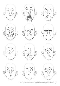 an image of various facial expressions drawn by hand