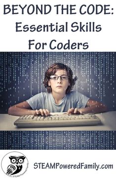 a young boy typing on a keyboard with the text 4 brilliant reason why kids should learn to code