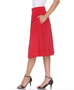 Strut or twirl with confidence in this light and breezy flared skirt. Perfect for keeping cool on a hot summer's day or for adding a touch of style whether you're off to work or a night on the town, this skirt is as versatile as it is alluring. Red Casual Midi Skirt, Casual Red Midi Skirt, Red Lined Midi Skirt, Red Midi Lined Skirt, Red Knee-length Skirt With Pockets, Red Midi Skirt For Workwear, Red Midi Skirt With Lining, Casual Red Full Skirt Bottoms, Red Midi Skirt With Pockets