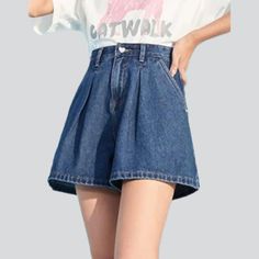 From 2023 Summer Collection. introducing the latest in streetwear style fashion our pleated waistband women's denim shorts! Crafted with the modern fashionista in mind. these stonewashed. wide-leg. high-waist shorts are the perfect blend of comfort and sophistication. Featuring a zipper and button closure. these shorts are made of premium quality viscose fabric for ultimate durability.Why These Shorts Should Be Your Next PurchaseYou'll be sure to make a statement in these shorts. designed to be High-waisted Shorts For Spring Streetwear, Trendy Wide Leg Summer Shorts, Summer Trendy Wide Leg Shorts, Trendy Relaxed Fit Jean Shorts, Trendy Relaxed Fit High-waisted Shorts, High-waist Jean Shorts For Spring Streetwear, High Waist Jean Shorts For Spring Streetwear, High Waist Jean Shorts For Streetwear In Spring, Trendy High Waist Denim Blue Shorts