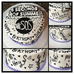 four photos of a birthday cake for someone's 30th birthday with writing on it