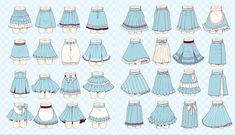 a bunch of different types of skirts