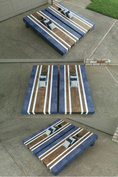 two pictures of the same bench made out of pallets