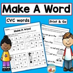 make a word worksheet for cvc words and numbers with two children standing next to each other