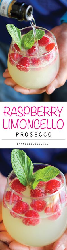 raspberry limonollo in a glass with mint garnish on top