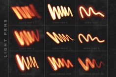 the different types of sound waves are shown in red and orange lights on black background