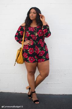 Forever 21+ - A slub woven romper featuring an allover floral print, an open-shoulder design, adjustable cami straps, long sleeves with elasticized cuffs, an elasticized waist, and a self-tie front with a keyhole cutout. Edgy Plus Size Fashion, Fashion Jumpsuits, Beautiful Ankara Styles, Plus Size Romper, Curve Fashion, Print Bodysuit