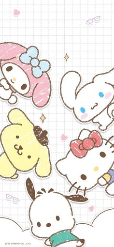 an image of some cartoon animals on a sheet with pastel lines in the background