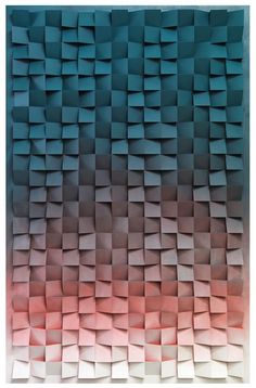 an abstract painting with blue, pink and white squares on it's surface in shades of