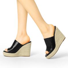 This platform wedge heel sandal features a faux leather upper and a stylish wedge heel, perfect for enhancing your everyday look. Ideal for work or outings, it pairs well with dresses, skirts, or shoes for a chic appearance. The espadrille wedges and slide wedge sandals offer versatility in styling. The outsole and heel are made of PVC and TPR for durability. Please note that the color may vary slightly depending on monitor settings. Heel height is 3 3/8 inches and platform height is 3/8 inches. Womens Espadrilles Wedges, Lace Wedges, Tie Up Sandals, Platform Wedge Heels, Wedges Sandals, Women's Espadrilles, Ankle Strap Wedges, Black Wedge Sandals, Espadrille Wedge