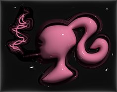 an abstract pink and black artwork with swirls on it's sides, in the shape of a woman's head