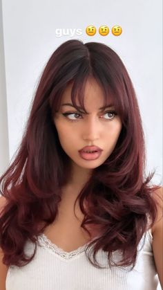 Red Gloss On Black Hair, Dark Root Red Hair, Top Dyed Hair, Subtle Hair Dye, Red Hair With Dark Roots, Subtle Red Hair, Red Hair On Brown Skin, Hair Color Cherry Coke, Brownish Red Hair