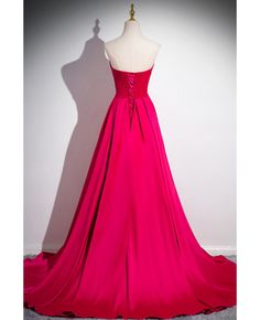 Get 10% off now! Buy simple strapless corset long train fuchsia satin prom gown dress at cheap price online. Free stable shipping and pro custom service since 2009. High Low Prom Dresses, Prom Dresses Yellow, Strapless Prom Dresses, Purple Prom Dress, Lace Beach Wedding Dress, Strapless Corset, Prom Dress Shopping, Green Prom Dress, Pink Prom Dresses