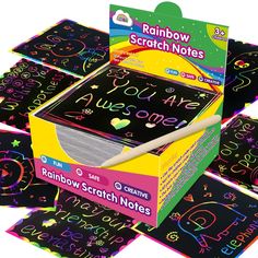 the rainbow scratch notes are in a box