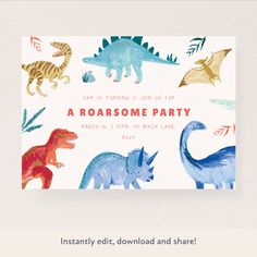 Our digital party invitations, easy to personalize and download, are ideal for your dinosaur party. Dinosaur Birthday Party, A Dinosaur, Dinosaur Party, 3rd Birthday Parties, Dinosaur Birthday, Printed Invitations, Christmas Advent, 4th Birthday, Digital Invitations