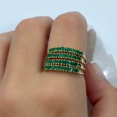 Emerald Ring Vintage - Green Emerald Ring - Yellow Gold Ring - 14k Emerald Ring - Statement Ring - Wire Gold Ring - Harem Ring -Turkish Ring *100% naturel emerald *14k-18k solid gold *solid gold (NOT plated) *gemstone: 2.25 mm. *stone shape: round *stones emerald: 32 pcs. *emerald Stackable Green Diamond Ring In 14k Gold, Green Diamond Ring With Vvs Clarity In 14k Gold, Anniversary Green 14k Gold Stackable Rings, Fine Jewelry Green Stackable Rings With Prong Setting, Green Stackable 14k Gold Jewelry, Stackable Green 14k Gold Jewelry, Fine Jewelry Stackable Emerald Ring, Fine Jewelry Stackable Emerald Ring With Round Band, Green Diamond Ring In 14k Gold