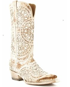 a pair of white cowboy boots on a white background