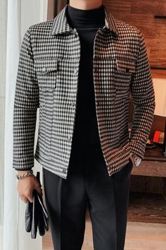 Plaid Lapel Business Style & S-3XL Mens Suit Fit, Mens Casual Dress Outfits, Street Style Outfits Men, Men Stylish Dress, Best Mens Fashion, Business Style, Jackets Men Fashion, Mens Fashion Casual Outfits, Stylish Mens Outfits