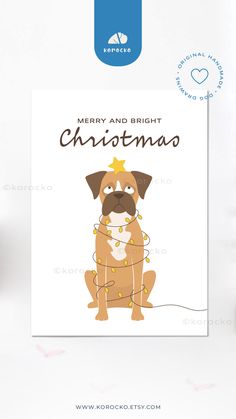 merry and bright christmas card with a dog