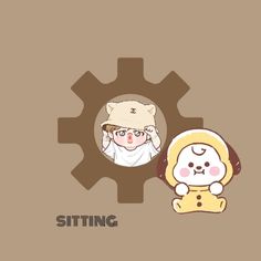 a person with a hat on sitting next to a cogwheel and the words sitting