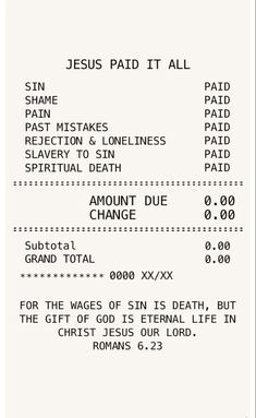 the receipt for jesus paid it all