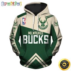 a green and white hoodie with the milwaukee bucks on it's chest, in front of a white background