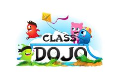 the logo for class dojo, with cartoon characters flying kites in the sky