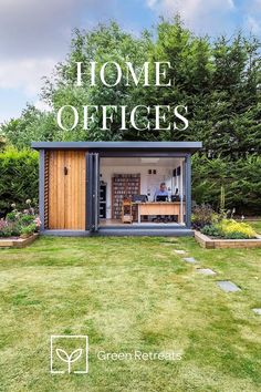 a small house with the words home offices written in white on it's front