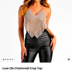 Windsor Luxe Life Chainmail Crop Top Rose Gold | Size Xs, S, Or M | Nwt | Never Worn | Y2k Going Out Top | Rave Top | Las Vegas Top | Sparkly Top | Glitter Top | Club Top | Sorority Top | Frat Party Top | Game Day Top | Amazing Quality | No Longer Sold On Website | Paris Hilton | Y2k | Early 2000s | #Windsor #Y2k #Rave #Goingout #Rosegoldtop Outfit Night Club, Chainmail Top, Gold Crop Top, Halter Neck Crop Top, Luxe Life, Night Out Outfit, Cropped Tops, Going Out Outfits, Night Outfits