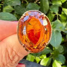 Beautiful Vintage Find In Solid 9k Yellow Gold (There Is A Stamp, But I Cant Make It Out, The Ring Was Tested To Guarantee ) . This Amazing Ring Is A Size 7.25 On Ring Mandrel, Weights 8.97 Grams!!! The Stone Is Approx. 21mm Long By 16mm Wide. The Synthetic Orange Sapphire Reminds In Color Of Madeira Citrine , Such A Crisp Color, Just Like A Cognac In A Beautiful Crystal Glass !!! Ring Mandrel, Orange Sapphire, Womens Jewelry Rings, I Cant, Flower Design, Crystal Glass, Vintage Finds, Cognac, Ring Designs