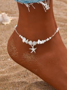 Blanco  Collar  Vidrio   Embellished Beach Accessories Jewelry, Summer Jewelry Diy, Ankle Bracelets Boho, Anklets Diy, Ankle Bracelets Diy, Summer Beach Jewelry, Stone Bead Jewelry, Anklet For Women, Preppy Jewelry