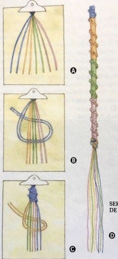 the instructions for how to tie an object in different colors and sizes, including yarn