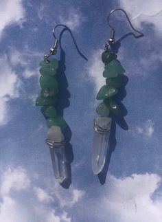 These are some cute earrings that I made with silver wire, green jade beads and clear quartz beads :) Jade Earrings, Jade Beads, Jade Green, Cute Earrings, Clear Quartz, Silver Wire, Jade, Jewelry Earrings Dangle, Etsy Earrings