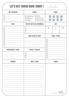 a printable planner with the words let's get things done today